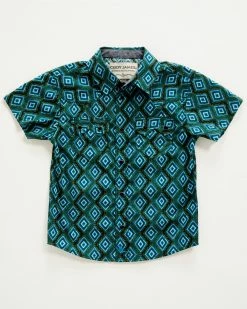 Cody James Toddler-Boys' Diamond Print Short Sleeve Snap Western Shirt Dark Green