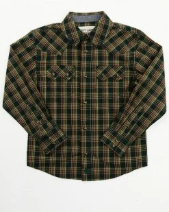 Cody James Boys' Douglas Fir Plaid Print Long Sleeve Snap Western Shirt - Toddler For Toddler-Boys' Green